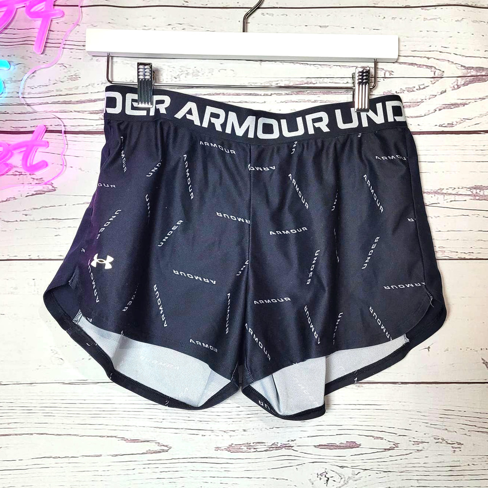 Under Armour UA Black Play Up Elastic Waist Athletic Training Shorts Size Medium
